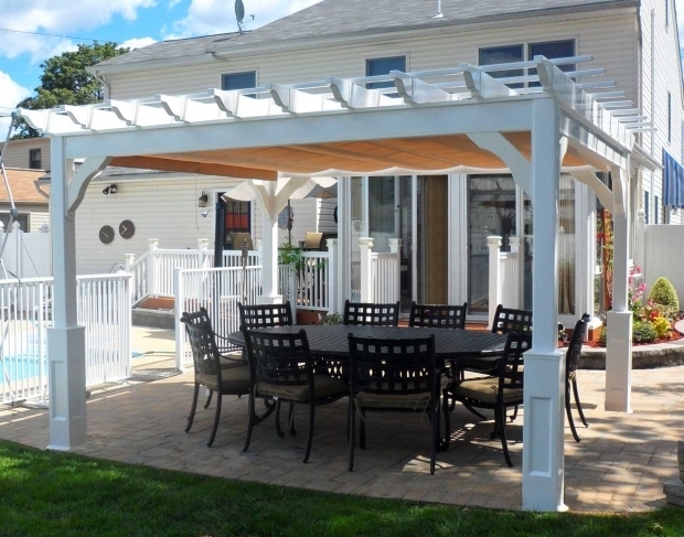 Wonderful Vinyl Pergola With Retractable Canopy This Vinyl Pergola Has Been Enhanced With A Fabric Roofing