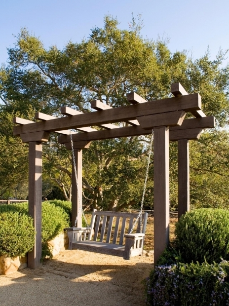 Fascinating Pergola With Swing Astounding Wooden Patio Deck Design With Small Garden Featuring