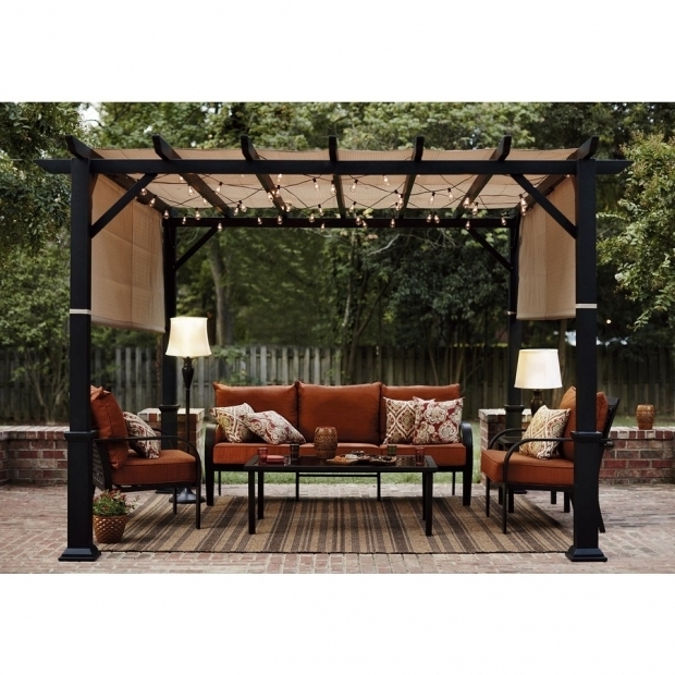 Image of Garden Treasures Square Pergola Shop Garden Treasures Matte Black Steel Freestanding Pergola With