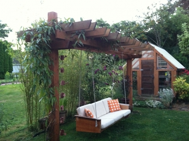 Inspiring Pergola With Swing Teak Couch Made Into A Pergola Swing For The Yard Pinterest